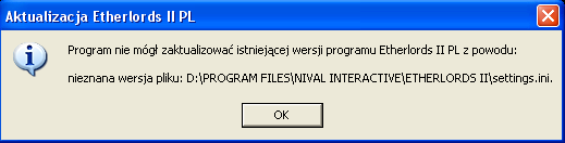 Program nie mógł zaktualizować istniejącej wersji programu (settings.ini)