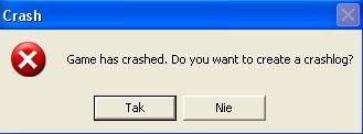 Podczas instalacji pojawia się komunikat "Game has crashed. Do you want to create a crashlog?"