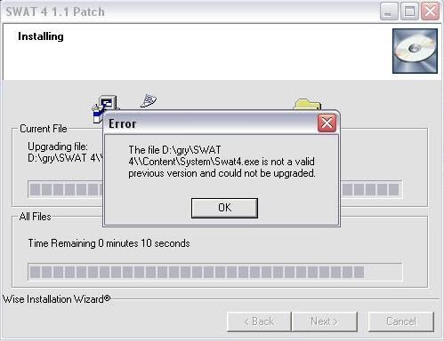 Podczas instalacji dodatku pojawia się komunikat o błędzie „swat.exe is not a valid previous version and could not be upgraded” 