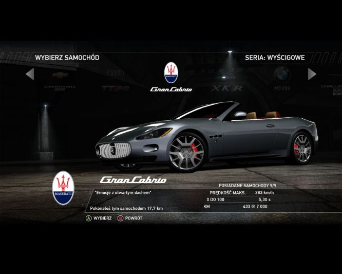 Maserati GranCabrio, Need for Speed: Hot Pursuit - przegląd samochodów "cywilnych"