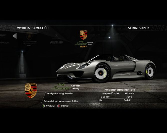 Porsche 918 Spyder (Concept) , Need for Speed: Hot Pursuit - przegląd samochodów "cywilnych"