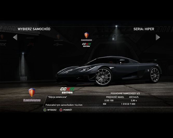 Koenigsegg CCXR Edition, Need for Speed: Hot Pursuit - przegląd samochodów "cywilnych"