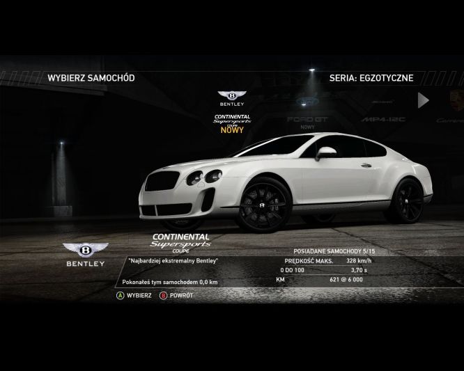 Bentley Continental Supersports Coupe, Need for Speed: Hot Pursuit - przegląd samochodów "cywilnych"
