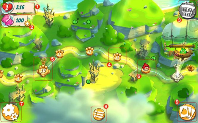 Wygląd mapy głównej, Angry Birds 2 - poradnik dla początkujących graczy